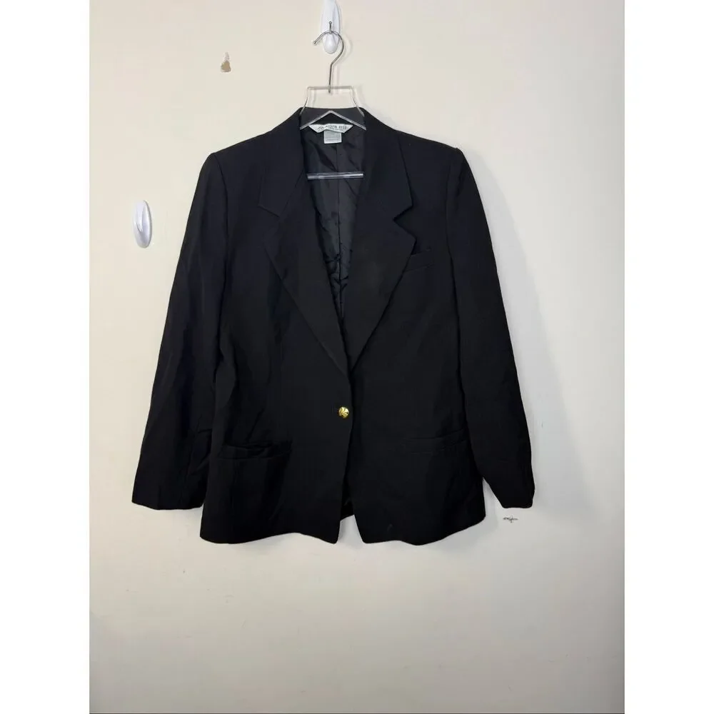 Austin Reed Black 100% Wool Equestrian Blazer Women’s Size 12 Riding Style Gold